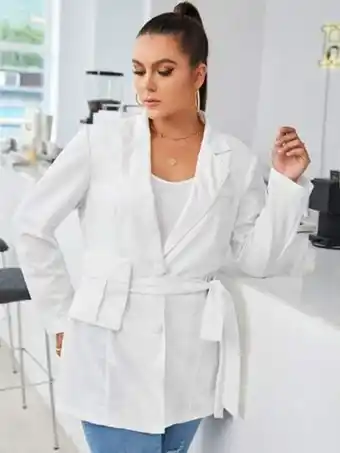 SheIn Shein plus solid lapel collar belted blazer offer