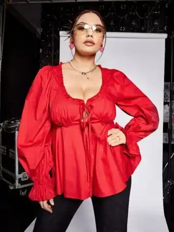 SheIn Shein icon plus knot front flounce sleeve peplum blouse offer