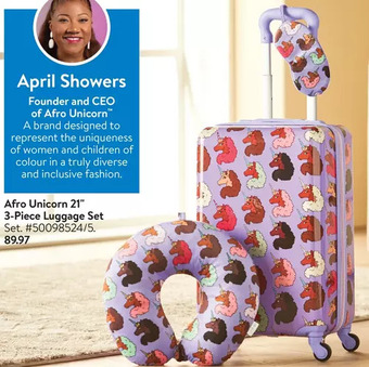 Walmart Afro unicorn 21" 3-piece luggage set offer