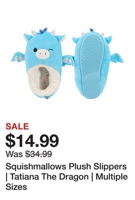 Showcase Squishmallows plush slippers | tatiana the dragon | multiple sizes offer