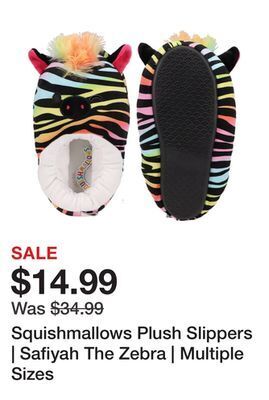 Showcase Squishmallows plush slippers | safiyah the zebra | multiple sizes offer