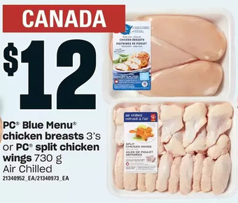 Loblaws Pc blue menu chicken breasts or pc split chicken wings offer