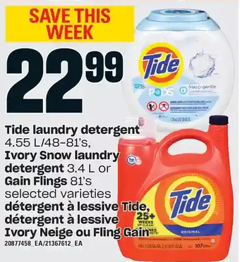Independent Grocer Tide laundry detergent, ivory snow laundry detergent or gain flings offer