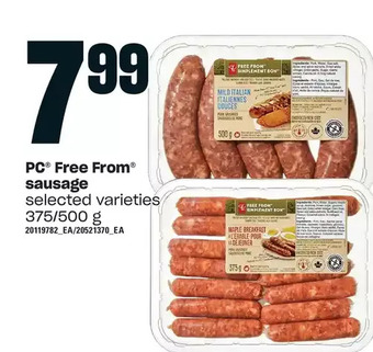 Loblaws Pc free from sausage offer