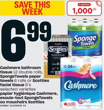 Independent Grocer Cashmere bathroom tissue, spongetowels paper towels or scotties facial tissue offer
