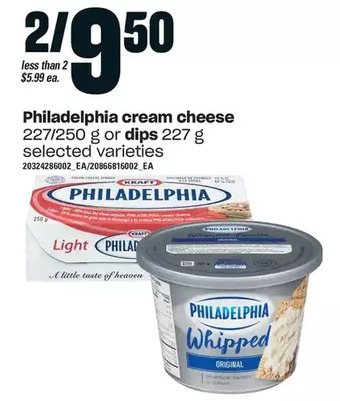 Loblaws Philadelphia cream cheese or dips offer