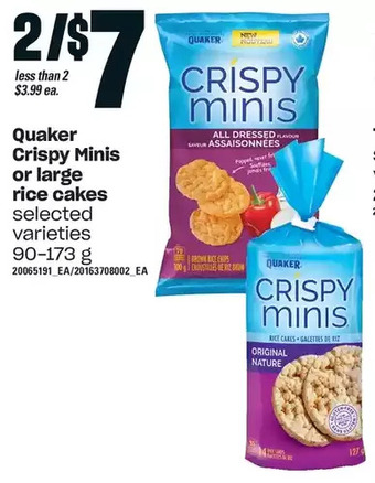 Loblaws Quaker crispy minis or large rice cakes offer