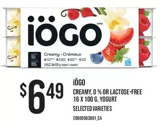 Independent Grocer Iögo creamy, 0 % or lactose-free yogurt offer