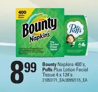 Independent Grocer Bounty napkins, puffs plus lotion facial tissue offer