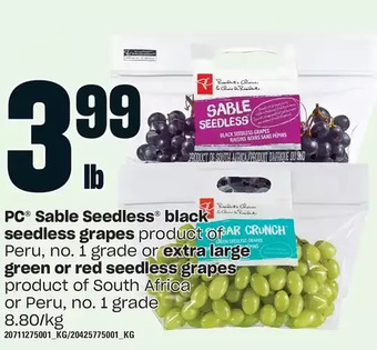 Zehrs Markets Pc sable seedless black seedless grapes or extra large green or red seedless grapes offer