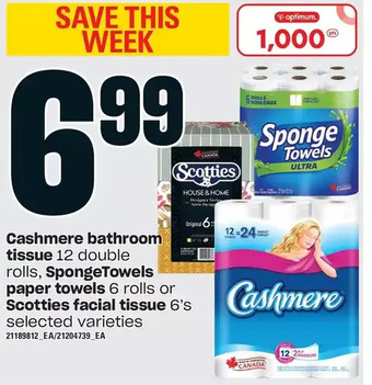 Loblaws Cashmere bathroom tissue, spongetowels paper towels or scotties facial tissue offer