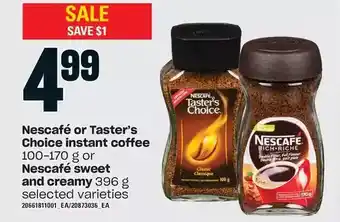 Loblaws Nescafé or taster's choice instant coffee or nescafé sweet and creamy offer