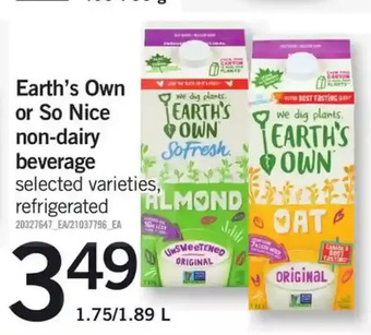 Fortinos Earth's own or so nice non-dairy beverage offer