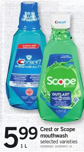 Fortinos Crest or scope mouthwash offer
