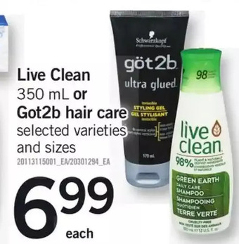 Fortinos Live clean or got2b hair care offer