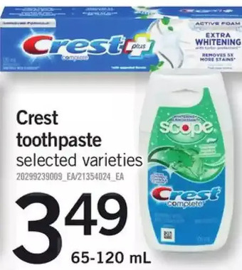 Fortinos Crest toothpaste offer