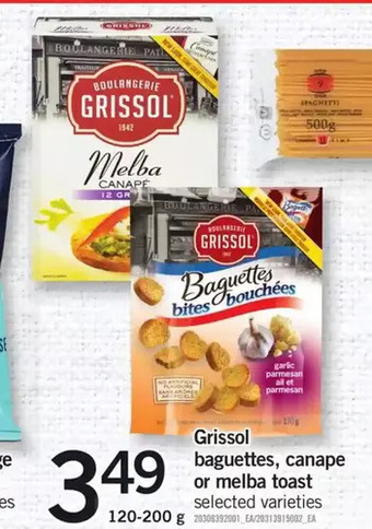Fortinos Grissol baguettes, canape or melba toast offer