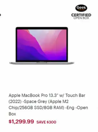 Best Buy Apple MacBook Pro 13.3" w/Touch Bar (2022) - Space Grey (Apple M2 Chip/256GB SSD/8GB RAM) -Eng -Open Box offer