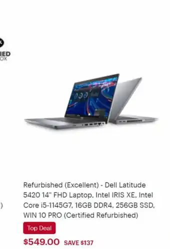 Best Buy Dell Latitude 5420 14" FHD Laptop, Intel IRIS XE, Intel Core i5-1145G7, 16GB DDR4, 256GB SSD offer