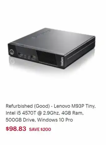Best Buy Lenovo M93P Tiny, Intel i5 4570T -Refurbished (Good)- offer