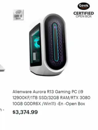 Best Buy Alienware Aurora R13 Gaming PC (i9 12900KF/1TB SSD/32GB RAM/RTX 3080 10GB GDDR6X /Win11) -En -Open Box offer