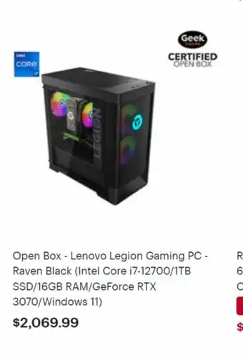 Best Buy Lenovo Legion Gaming PC- Raven Black (Intel Core i7-12700/1TB SSD/16GB RAM/GeForce RTX 3070/Windows 11) - Open Box offer
