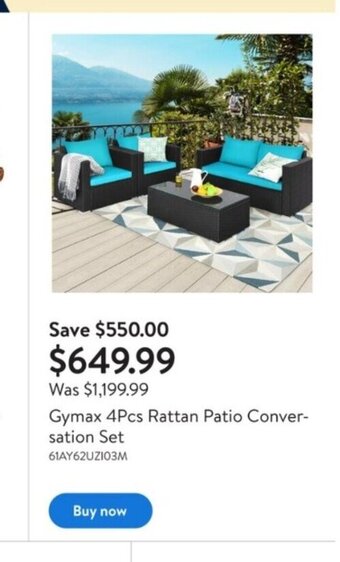 Walmart Gymax 4Pcs Rattan Patio Conversation Set offer