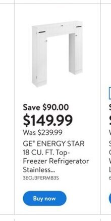 Walmart GE Energy Star 18 CU. FT. Top-Freezer Refrigerator Stainless offer