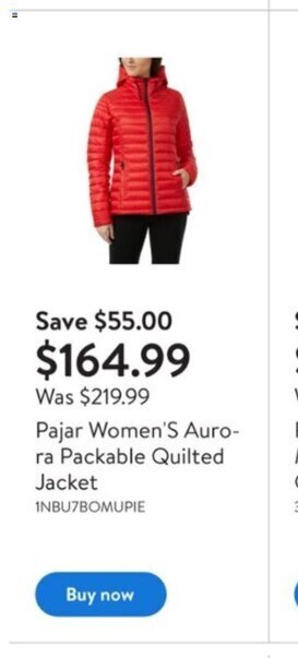 Walmart Pajar Women's Aurora Packable Quilted Jacket offer