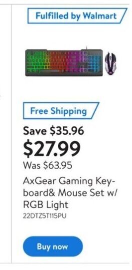 Walmart AxGear Gaming Keyboard & Mouse set w/ RGB Light offer