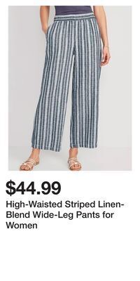 Old Navy High-waisted striped linen-blend wide-leg pants for women offer
