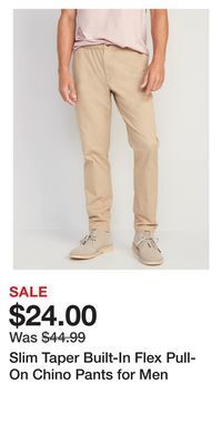 Old Navy Slim taper built-in flex pull-on chino pants for men offer