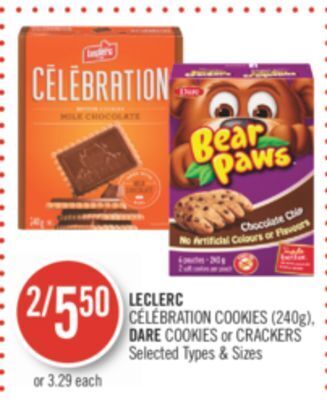 Shoppers Drug Mart Leclerc célébration cookies (240g), dare cookies or crackers offer