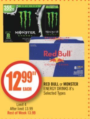 Shoppers Drug Mart Red bull or monster energy drinks offer