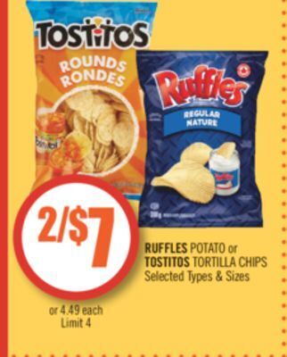 Shoppers Drug Mart Ruffles potato or tostitos tortilla chips offer