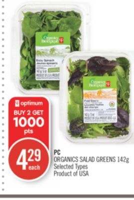 Shoppers Drug Mart Pc organics salad greens offer