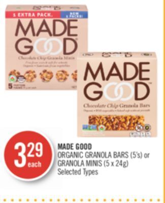 Shoppers Drug Mart Made good organic granola bars (5's) or granola minis (5 x 24g) offer