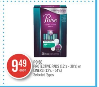 Shoppers Drug Mart Poise protective pads (12's - 38's) or liners (12's - 54's) offer