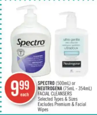 Shoppers Drug Mart Spectro (500ml) or neutrogena (75ml - 354ml) facial cleansers offer