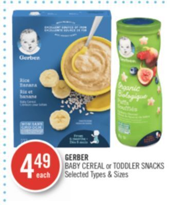 Shoppers Drug Mart Gerber baby cereal or toddler snacks offer