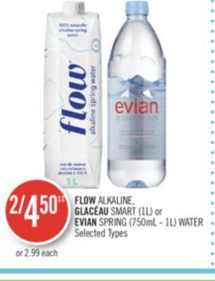 Shoppers Drug Mart Flow alkaline, glacéau smart (1l) or evian spring (750ml - 1l) water offer