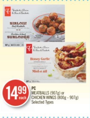 Shoppers Drug Mart Pc meatballs (907g) or chicken wings (800g - 907g) offer