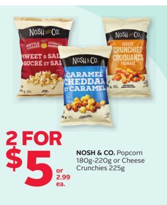 Rexall Nosh & co. popcorn 180g-220g or cheese crunchies 225g offer