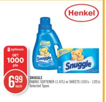 Shoppers Drug Mart Snuggle fabric softener (1.47l) or sheets (105's - 120's) offer