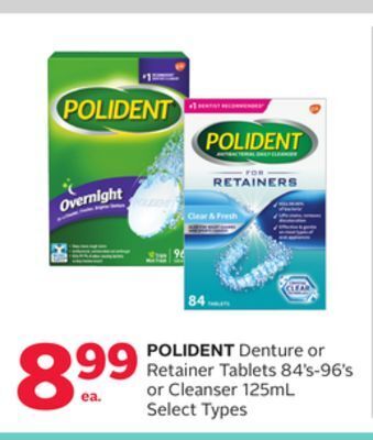 Rexall Polident denture or retainer tablets 84' s-96' s or cleanser 125ml offer