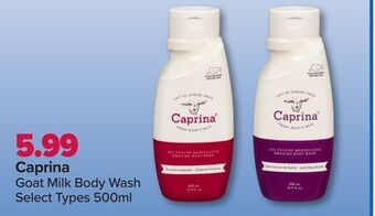 PharmaChoice Caprina goat milk body wash offer