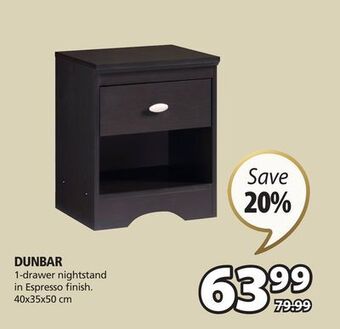 JYSK Dunbar 1-drawer nightstand offer
