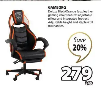 JYSK Gamborg deluxe black/orange faux leather gaming chair offer