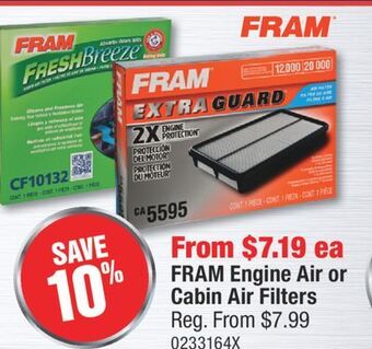 PartSource Fram engine air or cabin air filters offer