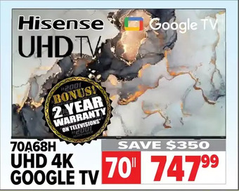 2001 Audio Video Hisense 70" uhd 4k google tv offer